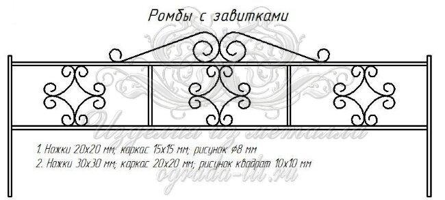Эскиз ограды "Ромбы с завитками"